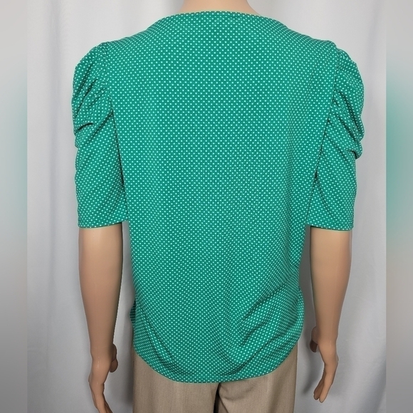 Adrianna Papell Green Polka Dot Print Shirt - Picture 3 of 6